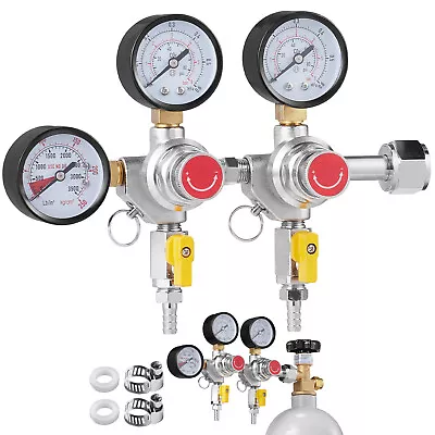 VEVOR CO2 Regulator Triple Gauges W/ 2 Shutoff Valves Draft Beer Homebrew CGA320 • $51.29