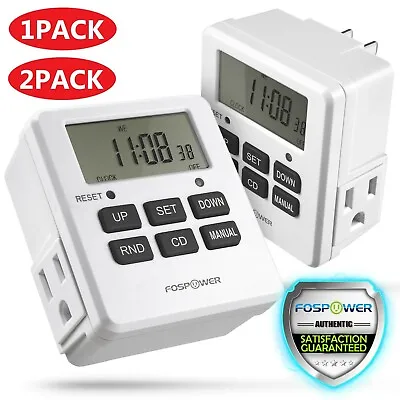 7 Day Digital LCD Electric Programmable Dual Outlet Plug In Clock Timer Switch • $19.99