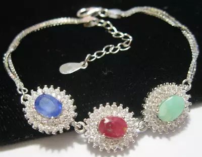 $81.14 • Buy Sterling Silver Real Ruby Emerald Sapphire Tennis BRACELET Hallmarked 7.33g
