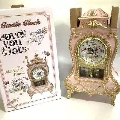 Disney Mickey & Minnie Castle Clock Love You Lots Pink With Box From Japan NEW • £61.31