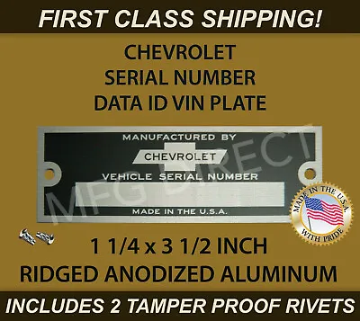 $13.90 • Buy Chevy Chevrolet Serial Number Door Tag Data Id Plate Ridged 1 1/4  X 3 1/2  Usa