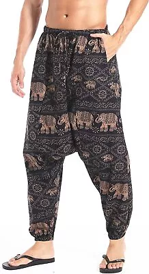 AITFINEISM Mens Cotton Baggy Hippie Boho Gypsy Aladdin Yoga Harem Pants • $55.92