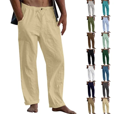 £6.29 • Buy Mens Cotton Linen Harem Pants Drawstring Loose Casual Wide Leg Bottoms Trousers