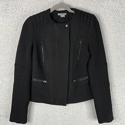 Vince Blazer Womens 4 Black Wool Full Zip Moto Jacket Crop Career Designer Chic • $58.99