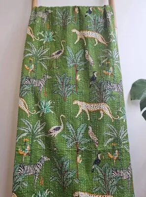 £51.06 • Buy Floral Print Kantha Quilt Cotton Indian Bedspread Handmade Bedding Blanket Throw