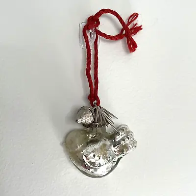 Silver Glass Bird Christmas Tree Ornament Metal Acorn Starburst Red String • $21.24