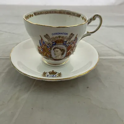 Victoria C&E Queen Elizabeth II 1953 Coronation Teacup + Saucer • $65