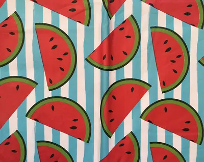 Summer Fun Watermelon On Blue White Stripes Vinyl Flannel Back Tablecloth Elrene • $19.98