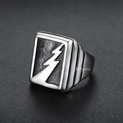 Stainless Steel Mens Thor Thunder Flash Lightning Bolt Ring Men Size 7-15 Gift • $7.99