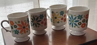 Vintage Flower Pedestal Mugs Set Of (4) Cups MCM Coffee Retro Mod 60s 70s • $29.99