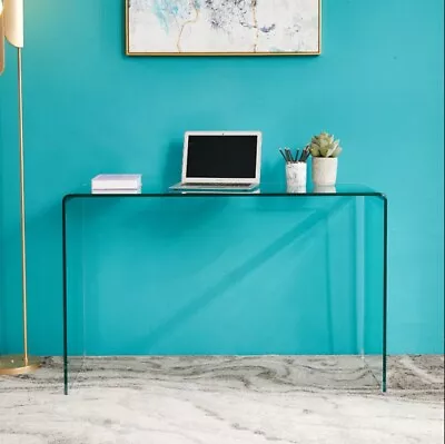 Curved Clear Glass Console Table Bent Hall End Table Side Table Tempered Glass • £115.99