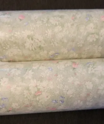 2 Rolls Vintage Vinyl Wallcovering Wallpaper Pre-Pasted Green Floral  • $28