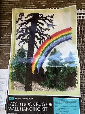 Vintage Latch Hook Rainbow Trees Throw Rug/Wall Hanging Fiber Yarn Art Kit • $30