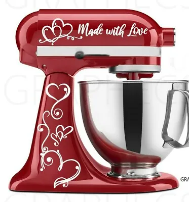 Made With Love Mixer Decal Kitchen Home Decor Love Hearts Vinyl Sticker • $15.99