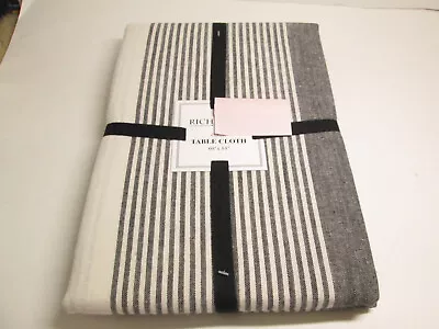 New Rich Home Cotton Tablecloth 60 X84   Light Black And Ivory Cream Stripes New • $29