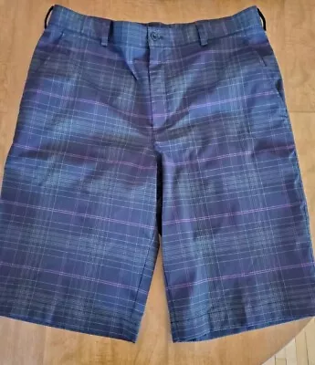 Nike Golf Shorts Mens 34 Black Purple Stripes Chino Longer Length EUC Free Ship • $14.99