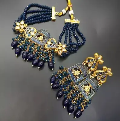 Mughal Emperors Kundan Beads Choker Earrings Jewelery Set Women Gift Jabells • $17.65