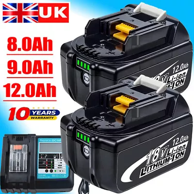 2x For Makita 18V Battery 12Ah 9.0Ah 8.0Ah BL1860 BL1830 BL1840 BL1850 / Charger • £17.69