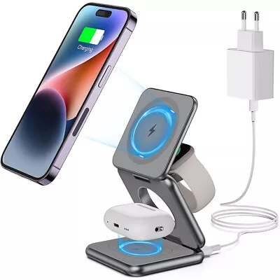 For IPhone 14 13 15 Pro Max 3-In-1 Foldable Magnetic Wireless Charger Stand Pad • $59.99