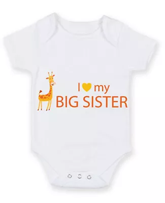 I Love My Big Sister Giraffe PERSONALISED BABYGROW VEST ROMPER GIFT PRESENT • £5.99