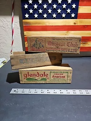 💎 Vintage Lot Of 3 Wooden Cheese Boxes 2 Wisconsin 1 New York WINDSOR CLUB 2 Lb • $29.69