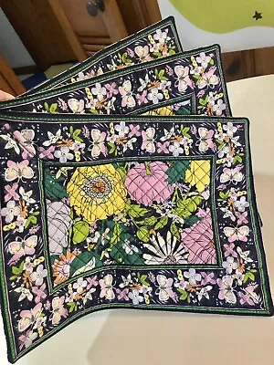 Vera Bradley Placemats Cotton Bloom Boom Floral Set Of 3 Quilted Poppy Butterfly • $34