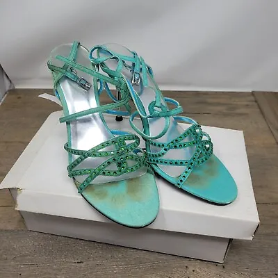 Unze Stiletto Sandals Size 6 Turquoise Strappy Diamante/Glamour Heels With Box • £12.99