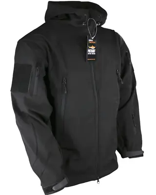 Mens Patriot Tactical Soft Shell Hooded Jacket Black Zip Fleece Lined Coat • $60.96