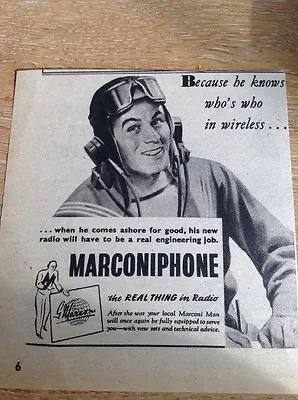 Ephemera 1943 Ww2 Advert Marconiphone Marconi Man Forces Sailor Da4 • $2.80