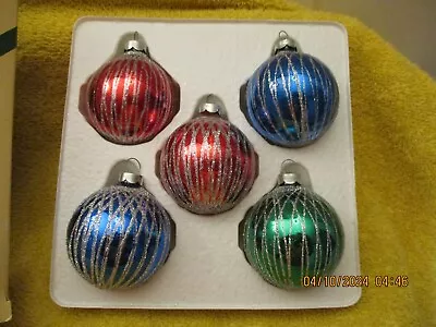 (5) Vintage Pyramid Glass Christmas Tree Ornaments Boxed • $10