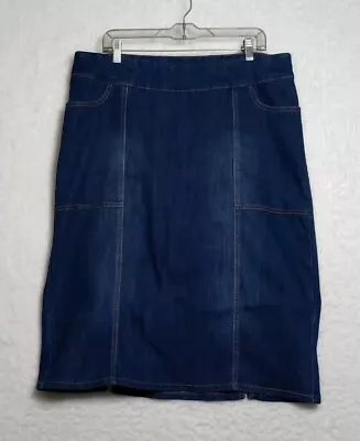 CJ Banks 16W Plus Dark Stretch Denim Jean Modest Womens A-Line Skirt • $25.20