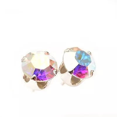 Sterling Silver 6mm  Aurora Borealis Stud Earrings Made With Swarovski Crystal • £3.99