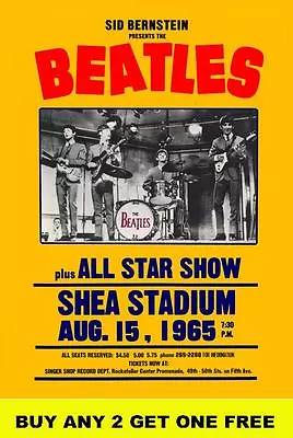THE BEATLES 1965 Shea Stadium Laminated Tour Poster • $15.95