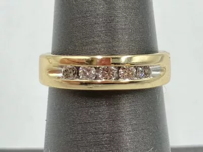14K Yellow Gold Unisex Wedding Band 5 Diamonds Approx.25 Carat T.W.  (EL1095674) • $459.99