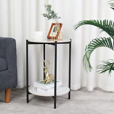 2 Tier Round Coffee Table Sofa Side End Corner Table Marble Vein Nightstand Home • $69.95