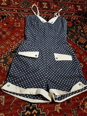 Vintage Style Beachwear Polka Dot 50s Playsuit Denim Collectif Sailor Size 10  • £35