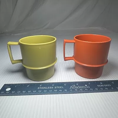 Vintage Tupperware Lot Of 2 Coffee Mugs / Cups Harvest Colors  Stackable #1312 • $9.99