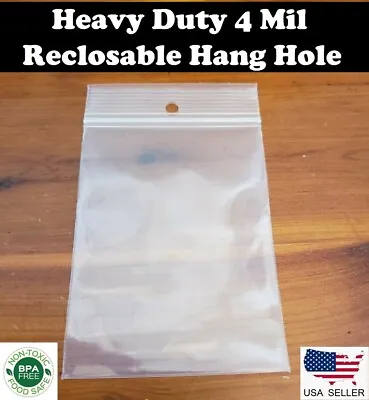 Clear 4mil Hanghole Plastic Zip Seal Bags Hang Hole Reclosable Top Lock Baggies • $0.99