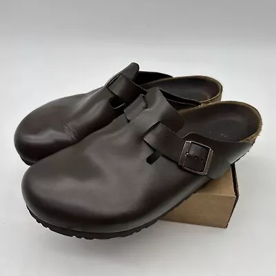 Birkenstock Boston Clogs Brown Leather Slip On Men's Size 45 Hard Footbed • $49.95