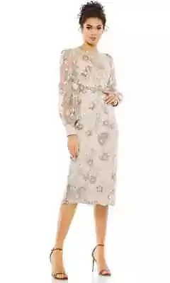 Mac Duggal Mocha Sequin Floral Long Sleeve Cocktail Midi Dress Size 12 $338 • $178.98