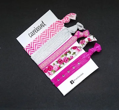 5 Pink White Flower Print Creaseless Hair Ties- No Damage Gentle Ponytail Gem UK • £1.75