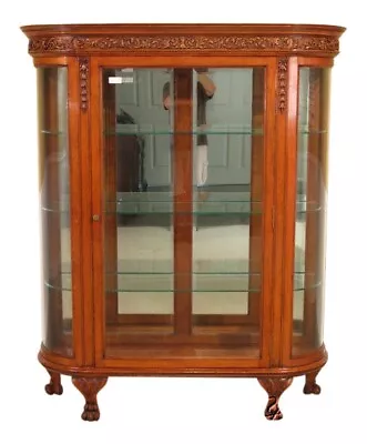17279E: Carved Oak China Cabinet W Beveled Bowed Glass • $2695