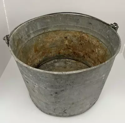 Vintage Old Galvanized Tin Steel Metal Rustic Chore Bucket Pail  • $39.95