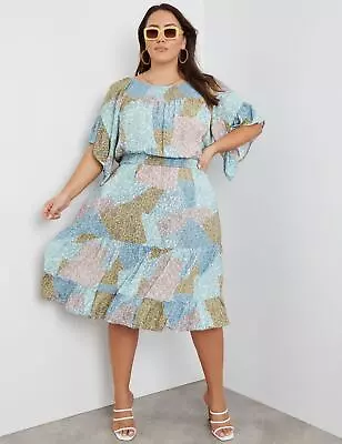 $30.02 • Buy Beme Elbow Flared Sleeve Knee Length Shirred Dress Womens Plus Size Clothing