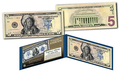 Native American Indian Chief 1899 $5 Banknote On Genuine Tender Modern $5 Bill • $24.95