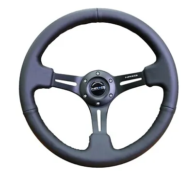 NRG Sport Steering Wheel 18 Black Leather 2 Inch Deep Dish 350mm Black Stitching • $150