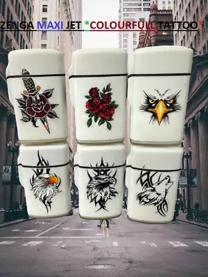 ZENGA MAXI JET WHITE COLOUFUL TATTOO Design Windproof Refillable LIGHTERS X 1 • £4.85