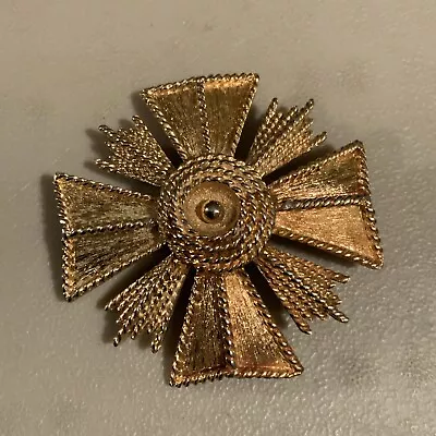 VINTAGE ANTIQUE PIN BROOCH Gold Tone Designer Signed Monet Cross Sunburst • $12.95