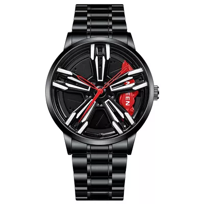 $15 • Buy Men Quartz Watch, Car Wheel Hub Face, Stainless Steel, 30m Water Resistant