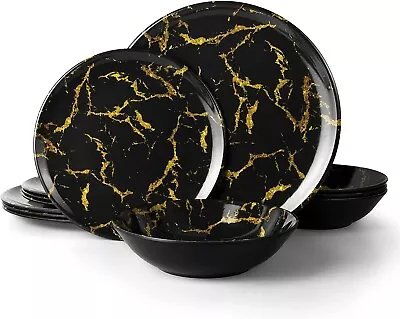 $175.87 • Buy Melamine Dinnerware Set 12Pcs Unbreakable Dinner Plates And Bowls Set For 4 BPA